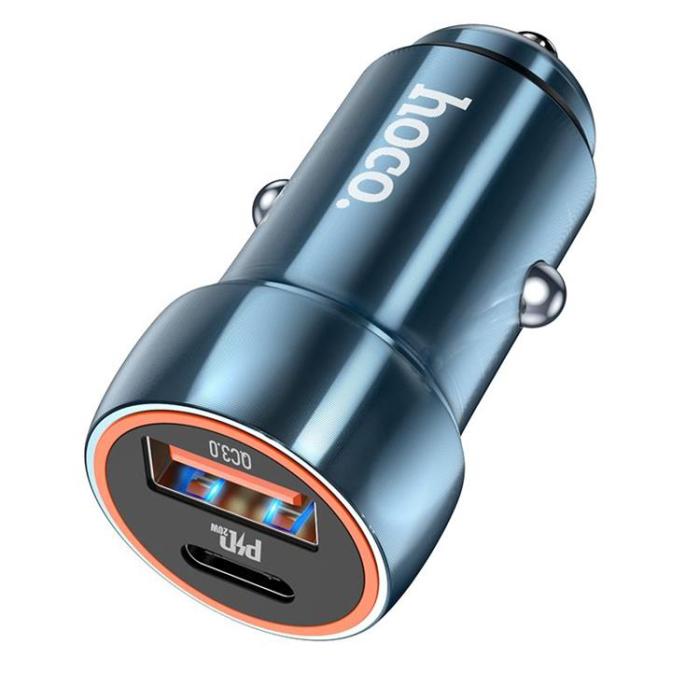 Hoco - Hoco Billaddare 20W USB-A/USB-C Z46A - Safirblå