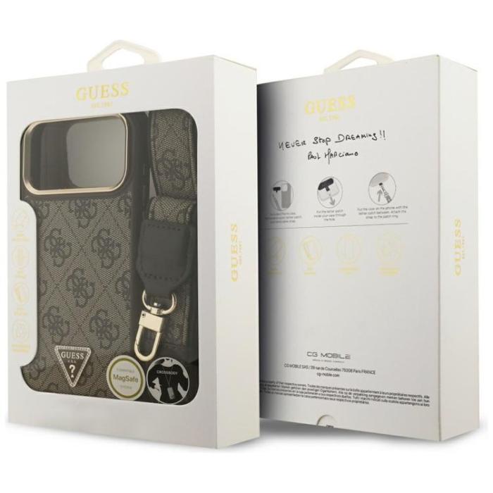 Guess - Guess iPhone 17 Pro Max Mobilskal MagSafe 4G Triangle & Big Strap - Brun