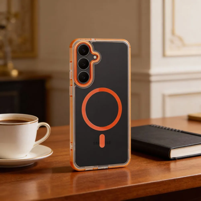 A-One Brand - Mobilskal För Galaxy S26 MagSafe Frame Clear Hybrid - Orange