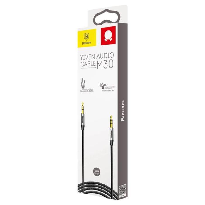 BASEUS - Baseus Stereo AUX Audio 3.5 mm Male Mini Jack 1m Silver/Svart
