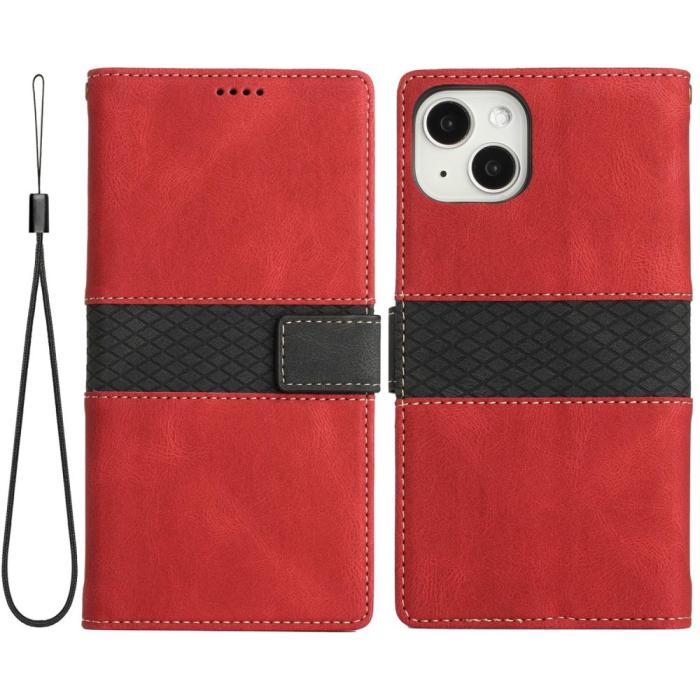 A-One Brand - Splicing Design iPhone 13 Plånboksfodral - Röd