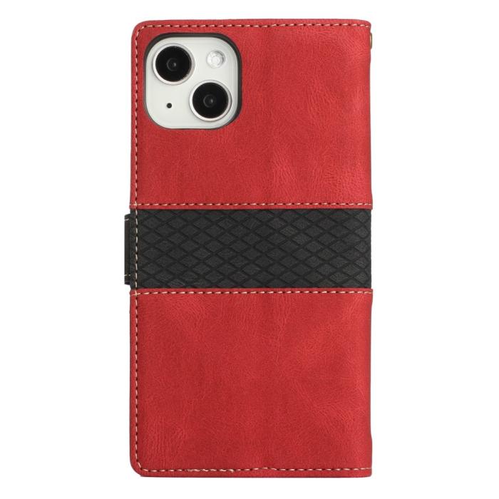 A-One Brand - Splicing Design iPhone 13 Plånboksfodral - Röd