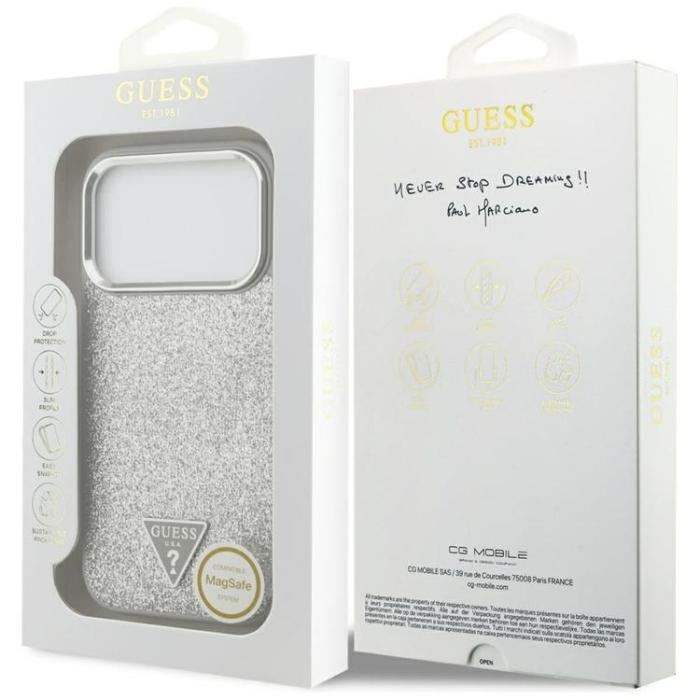 Guess - Guess iPhone 17 Pro Mobilskal MagSafe Glitter Triangle Logo - Silver