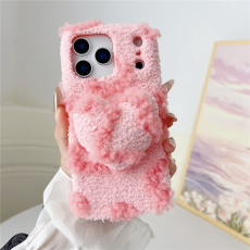 A-One Brand - iPhone 17 Pro Max Mobilskal 3D Heart Plush TPU Winter Warm - Rosa