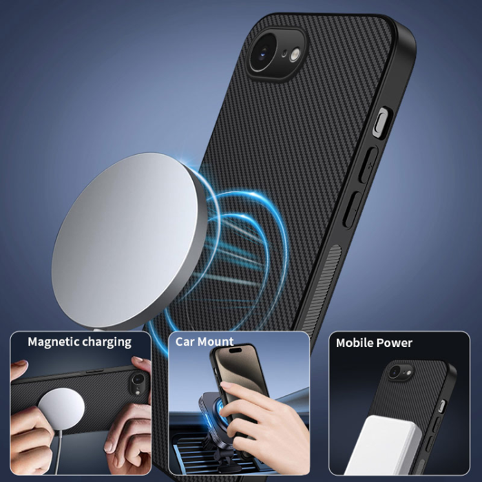 WANLONFENG - WANLONFENG iPhone 16e Mobilskal MagSafe Carbon Fiber TQ