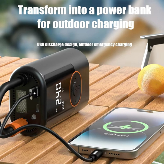 OEM - Bärbar Trådlös Bildäckpump med Powerbank - Svart