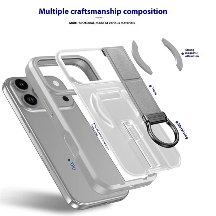 A-One Brand - iPhone 17 Pro Max Mobilskal Magsafe D-Ring Kickstand - Grå