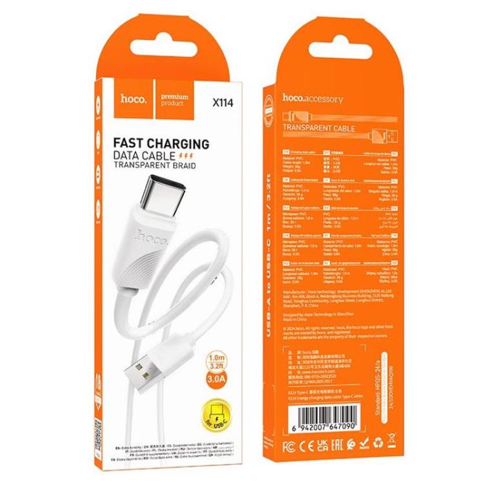 Hoco - HOCO USB-A - USB-C 3A Kabel 1m X114 - Vit