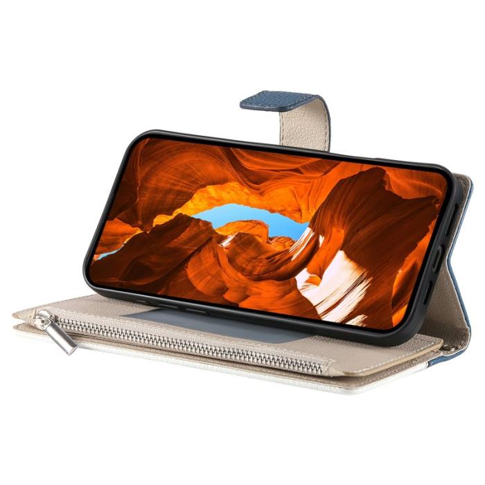 OEM - Samsung Galaxy S26 Plånboksfodral Dragkedja Konstläder Flip - Blå