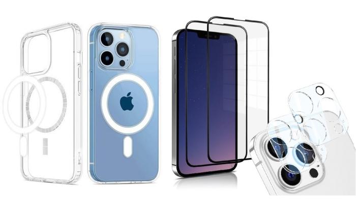OEM - 5-pack iPhone 13 Pro Max, 1x MagSafe Skal, 2x linsskydd, 2x Härdat Glas