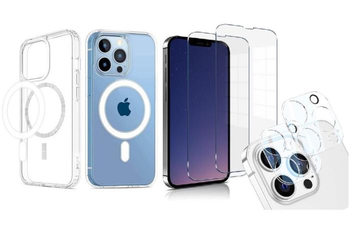OEM - 5-pack iPhone 13 Pro Max, 1x MagSafe Skal, 2x linsskydd, 2x Härdat Glas