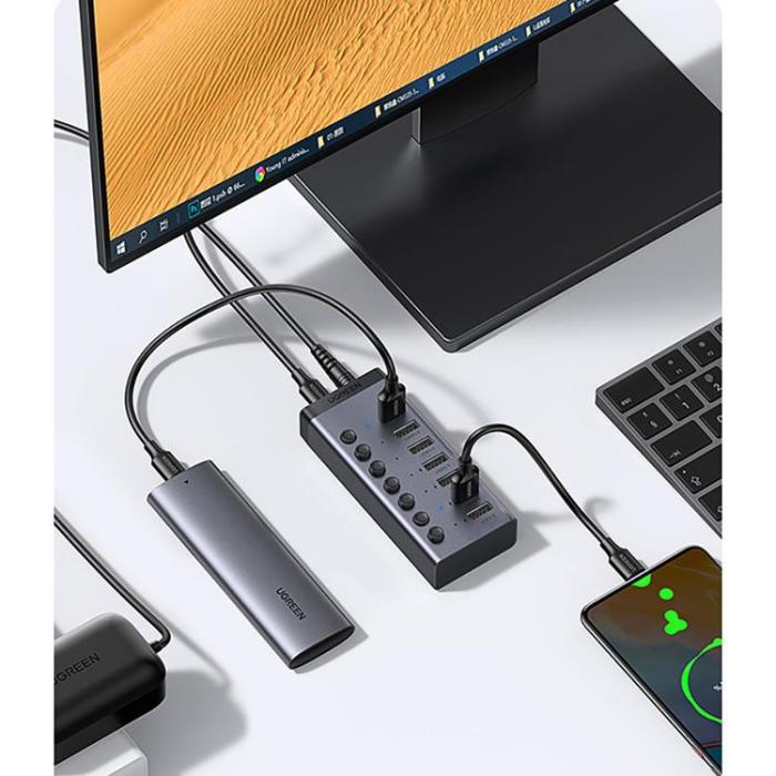 Ugreen - Ugreen Multifunctional HUB 7in1 USB Typ-C PD DC 12V - Grå