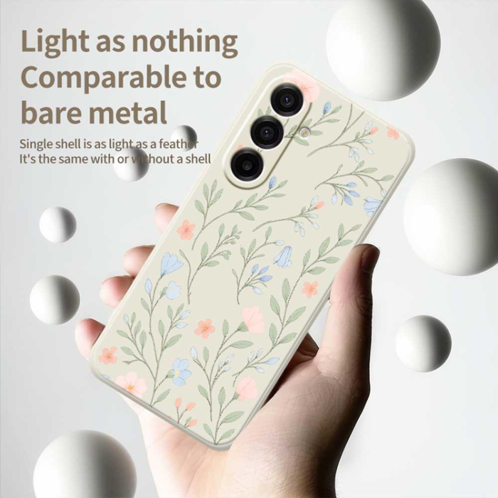 A-One Brand - Galaxy A17 Mobilskal Pink Blue Flowers Straight Edge - Svart