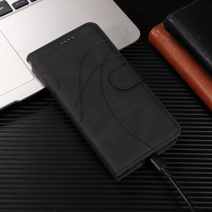A-One Brand - Sony Xperia 10 VII Plånboksfodral Curved Line Läder - Svart