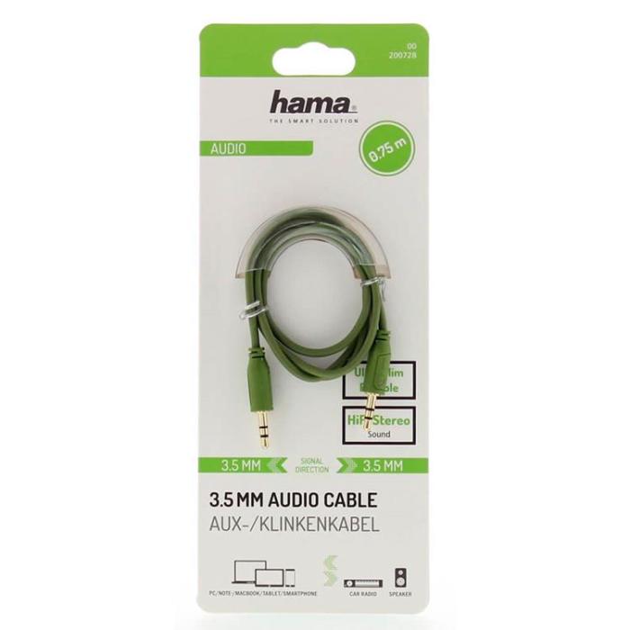 Hama - HAMA Ljud Kabel Flexi-Slim 3.5mm/0.75m - Guld/Grön