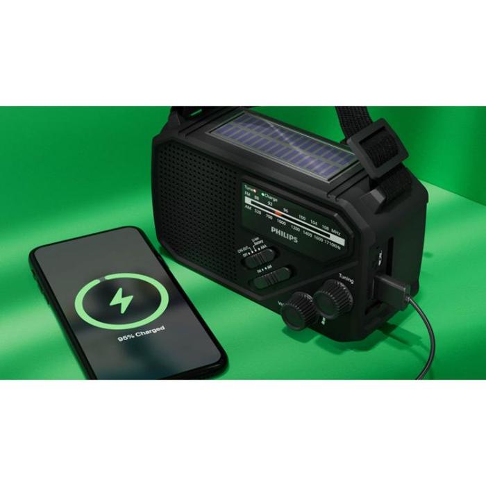 Philips - Philips Radio AM/FM Ficklampa Solcell Handvev - Svart