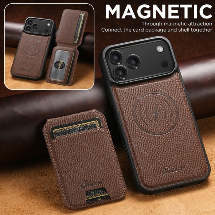 SUTENI - SUTENI iPhone 17 Pro Max Mobilskal MagSafe Cross Texture H18 - Brun