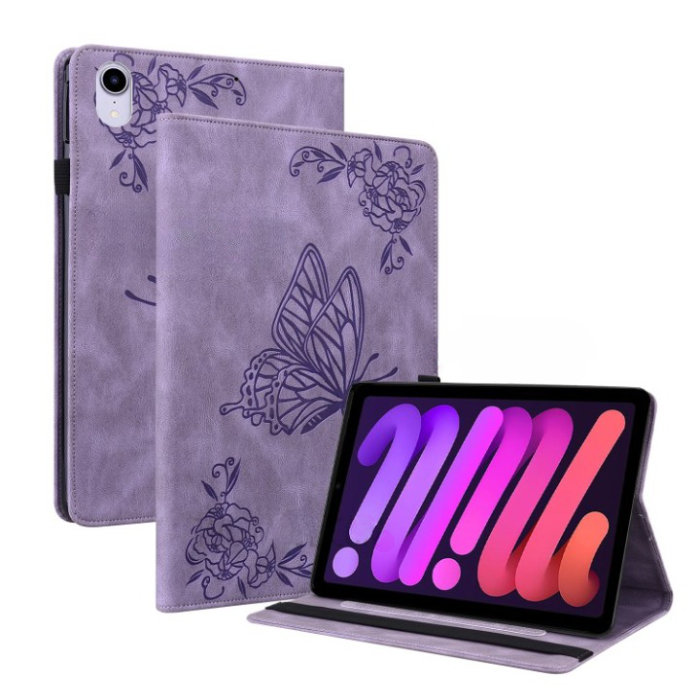 A-One Brand - iPad mini 6 (2021) Fodral Imprinted Butterfly Flower - Lila