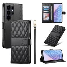 OEM - Samsung Galaxy S26 Ultra Pl&aring;nboksfodral Rhombus Stitching Konstl&auml;der - Svart