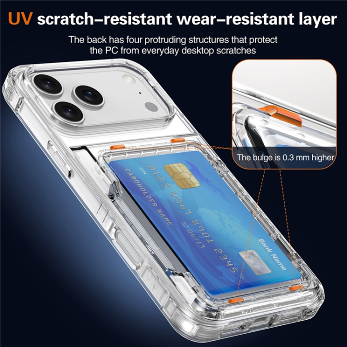A-One Brand - iPhone 17 Pro Max Mobilskal Korthållare Kickstand - Transparent Svart