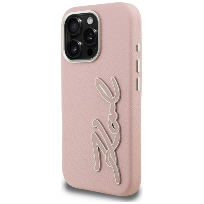 KARL LAGERFELD - Karl Lagerfeld Mobilskal För iPhone 16 Pro FW Grained Signature Logo - Rosa