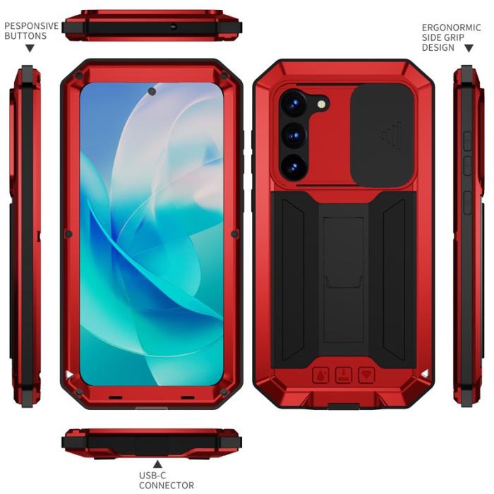 R-JUST - R-JUST Mobilskal till Galaxy S23 PC+Silicone+Metal Röd