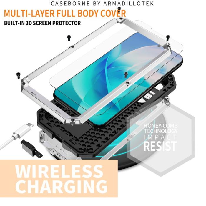 R-JUST - R-JUST Mobilskal till Galaxy S23 PC+Silicone+Metal Silver