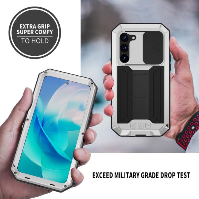 R-JUST - R-JUST Mobilskal till Galaxy S23 PC+Silicone+Metal Silver
