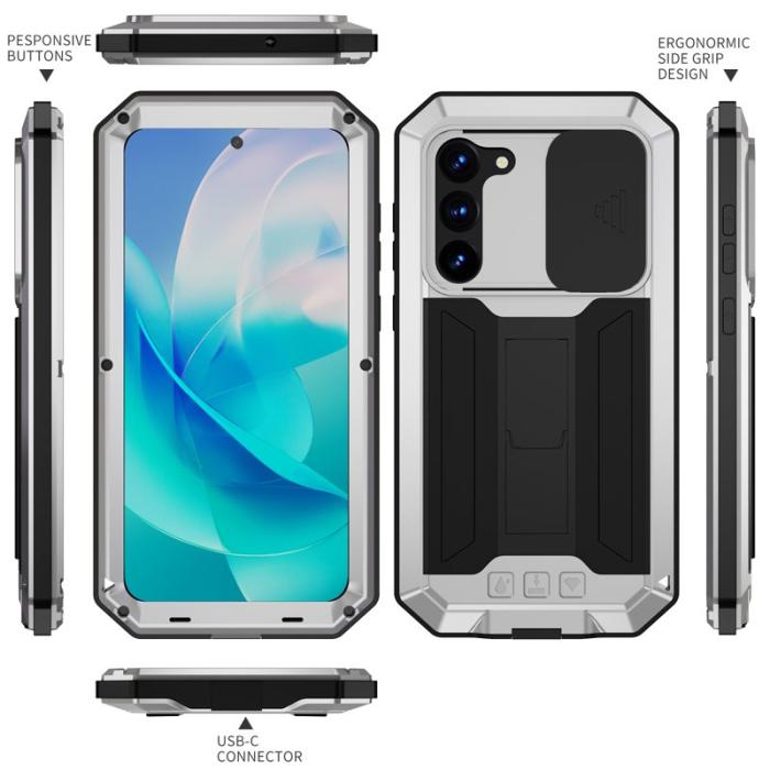R-JUST - R-JUST Mobilskal till Galaxy S23 PC+Silicone+Metal Silver