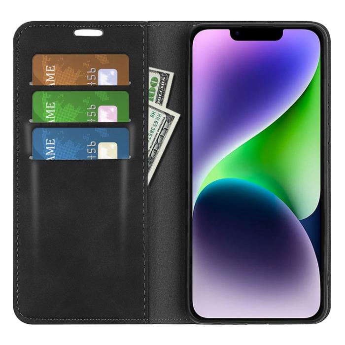 OEM - iPhone 15 Plus Plånboksfodral Flip PU-Läder - Svart