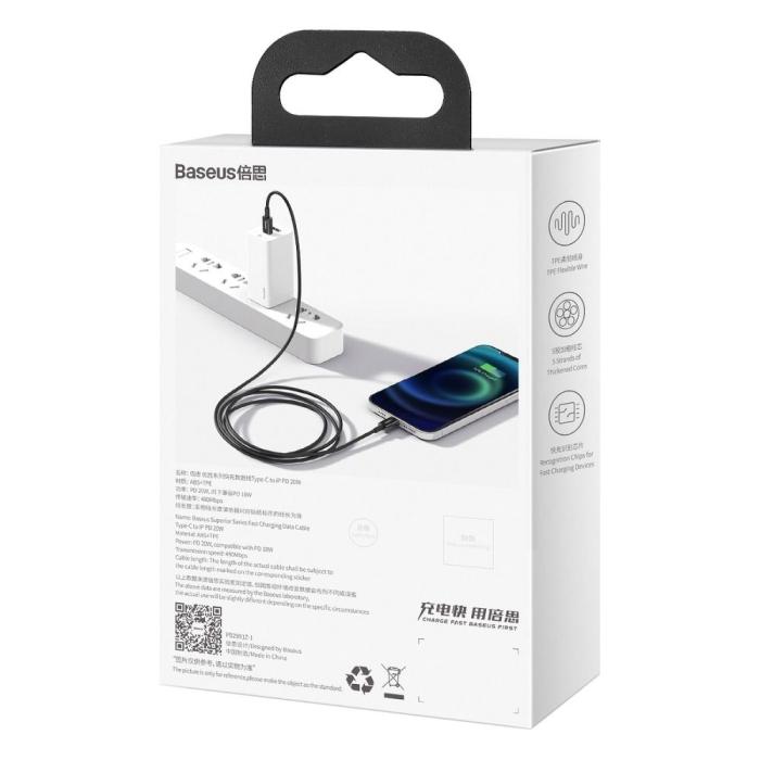 BASEUS - BASEUS kabel USB-C till Lightning PD20W 2m svart