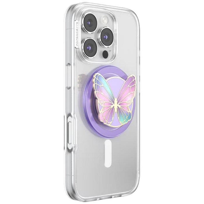 PopSockets - PopSockets MagSafe Popuphållare och Stativ Enamel Butterfly Prism - Lavendel