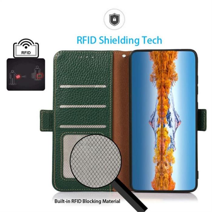 KHAZNEH - KHAZNEH Sony Xperia 1 VII Plånboksfodral RFID Äkta läder - Grön
