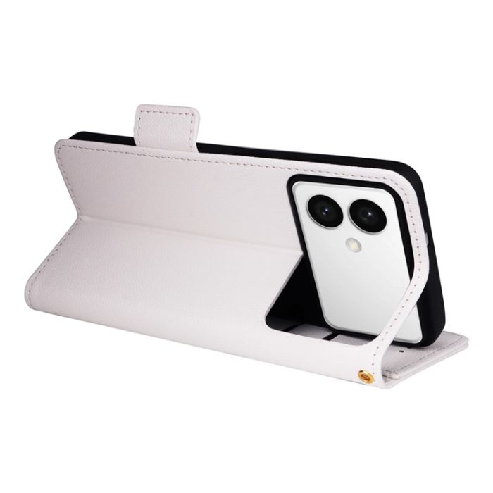 A-One Brand - Galaxy S26 Edge Plånboksfodral Litchi Läder med Rem - Vit