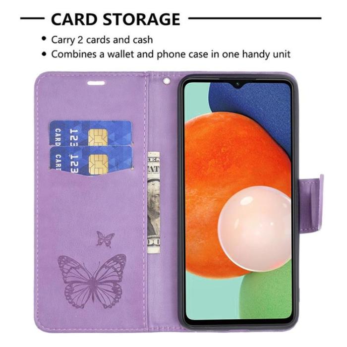 A-One Brand - Butterfly Imprinted Plånboksfodral Galaxy A13 4G - Lila