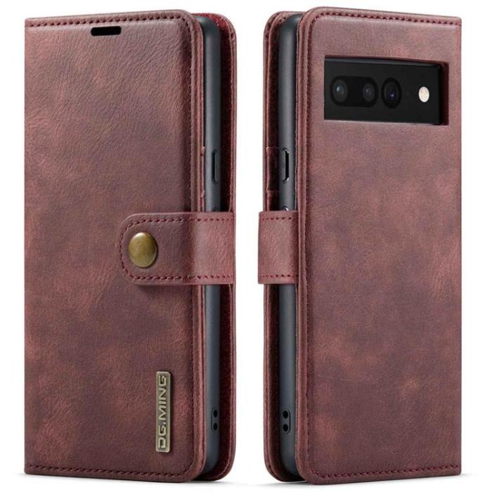 DG.MING - DG.MING Google Pixel 7 Pro Plånboksfodral Detachable 2in1 Äkta läder - Röd