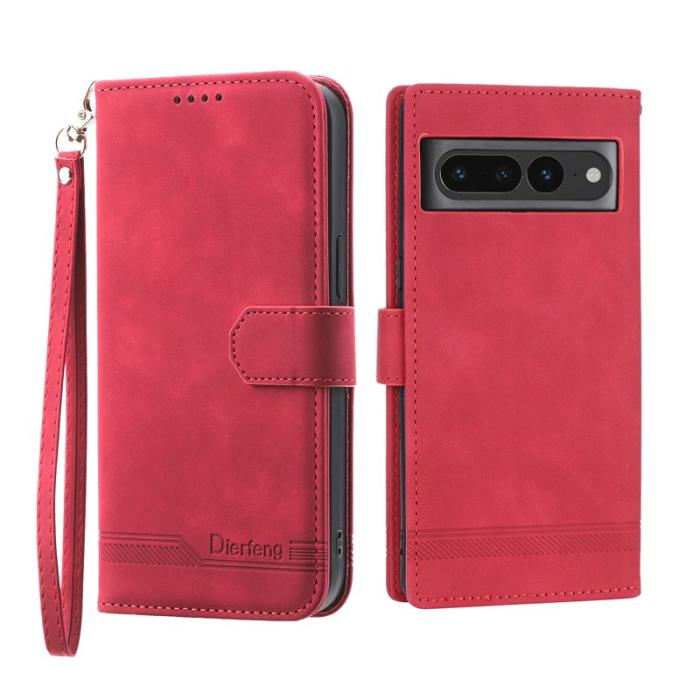 DIERFENG - DIERFENG DF-03 Plånboksfodral för Google Pixel 7 Pro - Konstläder - Röd