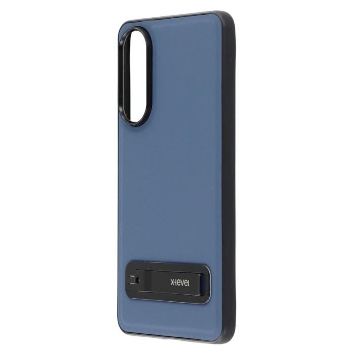X-Level - X-LEVEL Mobilskal till Galaxy S25 Edge Läderbelagd TPU Med Ställ - Blå