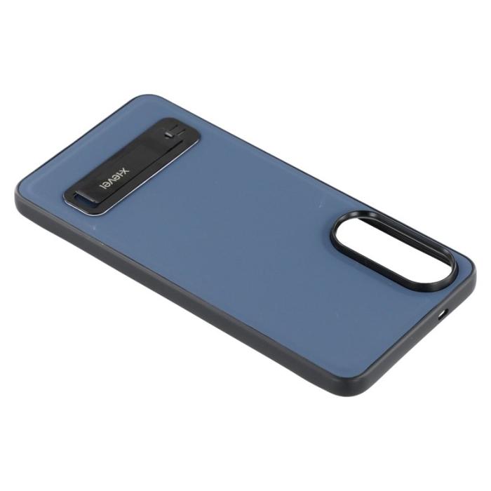 X-Level - X-LEVEL Mobilskal till Galaxy S25 Edge Läderbelagd TPU Med Ställ - Blå