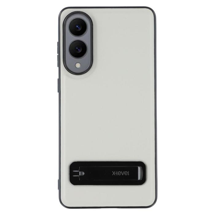 X-Level - X-LEVEL Mobilskal till Galaxy S25 Edge Läderbelagd TPU Med Ställ - Grå