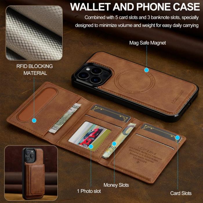 LC.imeeke - LC.IMEEKE L5 iPhone 14 Pro Max Fodral KonstLäder - Brun