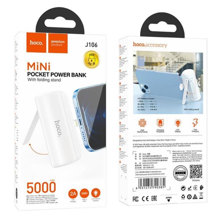 Hoco - Hoco Powerbank 5000 mAh med Inbyggd Kontakt Lightning 2A