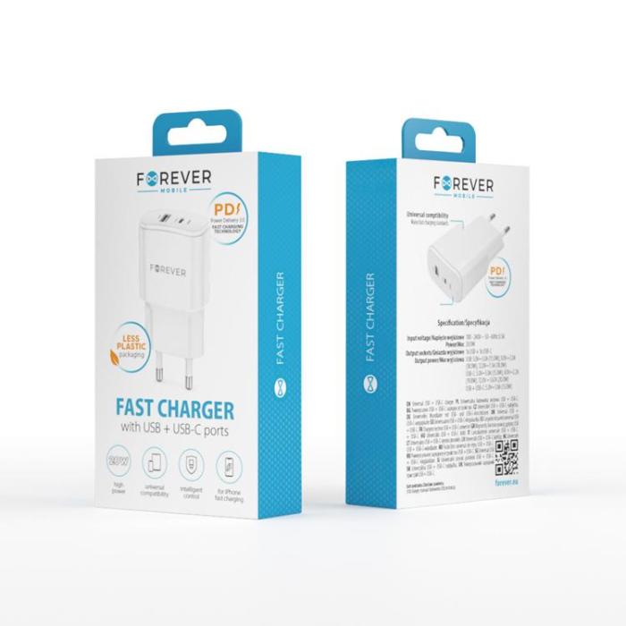 Forever - Forever Väggladdare 1x USB-C 1x USB 20W - Vit