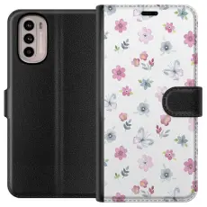 Gustaf - Pl&aring;nboksfodral till Motorola Moto G31 med Blommor och fj&auml;rillar