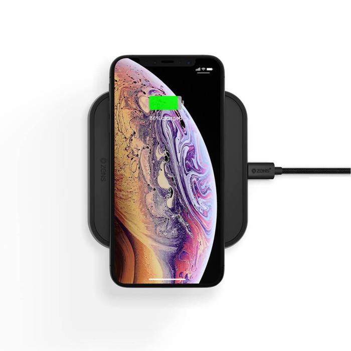 ZENS - ZENS Single Alu. QI Laddare + USB-A out 10W inkl 18W USB-C PD Svart