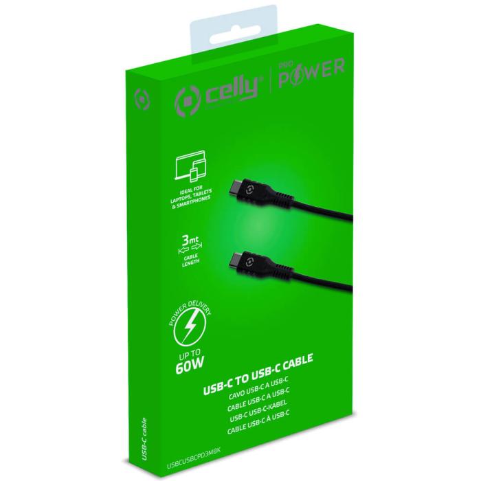 Celly - Celly USB-C till USB-C Kabel 60W 3m