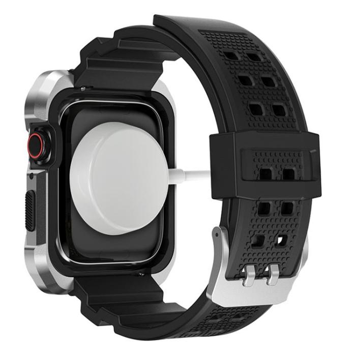 Kingxbar - Kingxbar Apple Watch 4/5/6/SE (44mm) Armband CYF134 2in1 Rugged - Silver