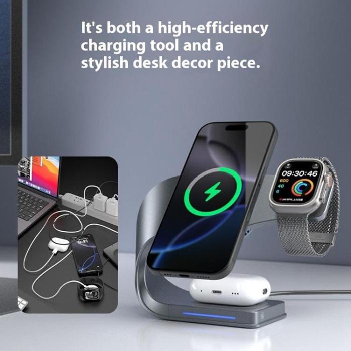 OEM - 3-in-1 Qi2 Trådlös Laddare Magsafe iPhone, Apple Watch, AirPods
