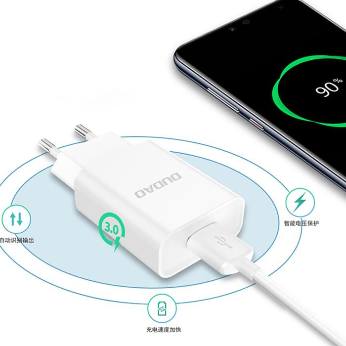 UTGATT - Dudao USB Väggladdare QC3.0 12W , Lightning Kabel 1m - Vit