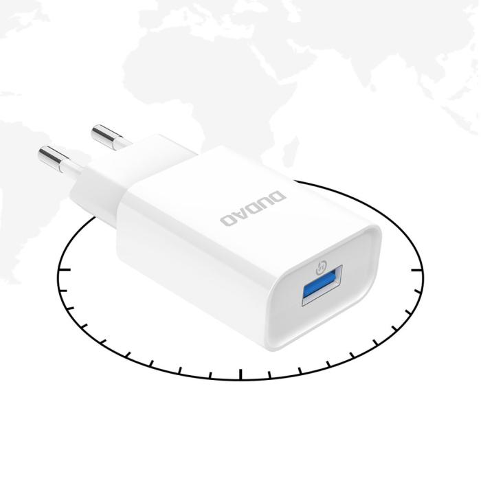 UTGATT - Dudao USB Väggladdare QC3.0 12W , Lightning Kabel 1m - Vit